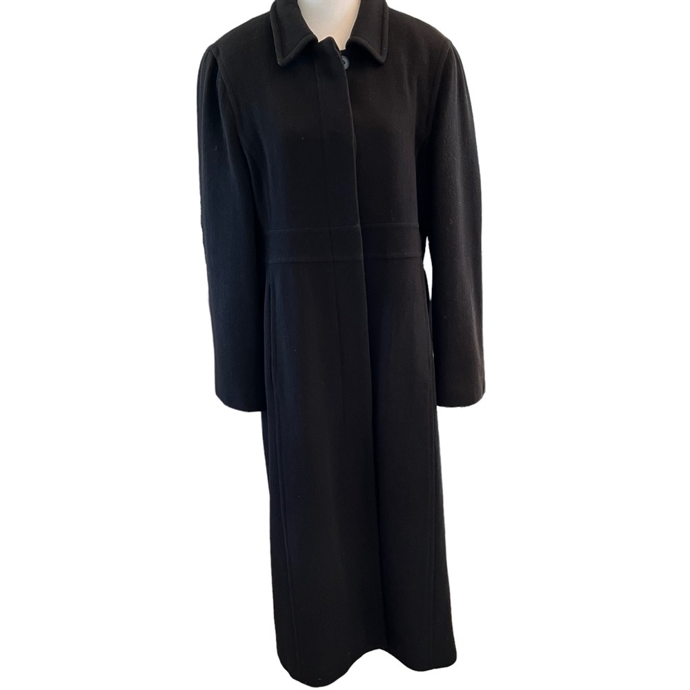 And Klein wool full length coat black size 10 hidden buttons pockets dry cleaned